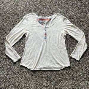 Patagonia Henley Womens Large Cream Breathable Plaid Cottagecore Outdoors